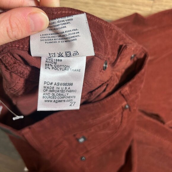 AG Adriano Goldschmied Red Brown Corduroy The Legging Super Skinny Ankle Size 27 - Picture 3 of 5